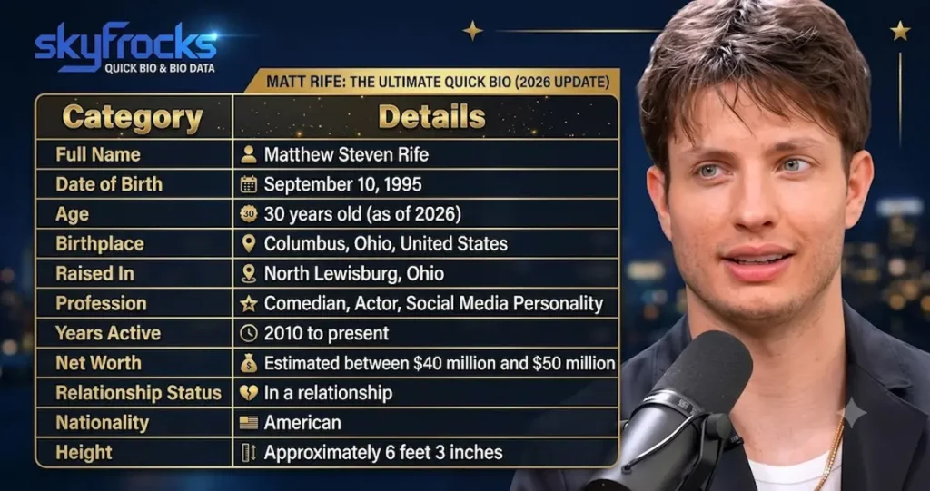 Matt Rife Quick Bio Table